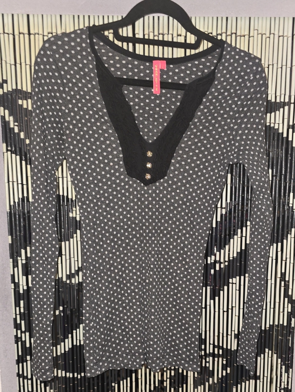 Charlotte Polka Dot Long Sleeve Top in Gray & White Size L